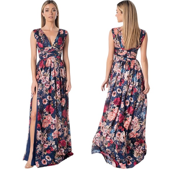 Dress the Population XS Jaclyn Fit and Flare Maxi Floral Dress - Picture 1 of 8